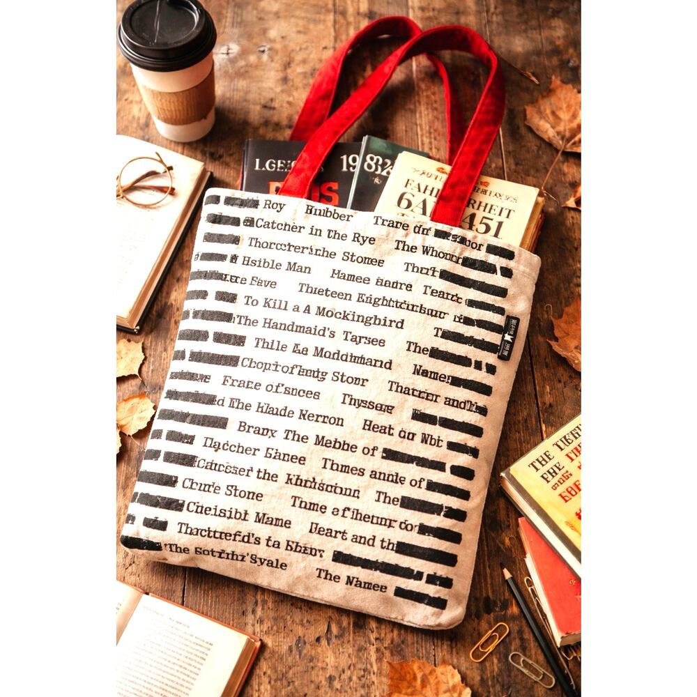 Banned Books Canvas Tote Bag Literary Print Catcher in the Rye 1984 Reader Bag